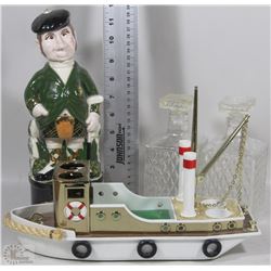 VINTAGE TUG BOAT MUSICAL DECANTER, SCOTCH DECANTER,