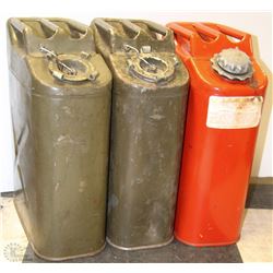 PAIR OF ARMY METAL JUGS & GAS METAL CAN
