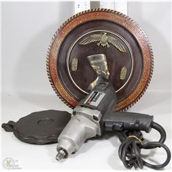 BOX WITH WAFFLE IRON,LIGHT,IMPACT GUN & AFRICAN