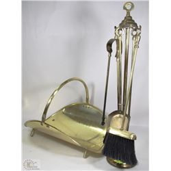 BRASS FIREPLACE SET & LOG HOLDER