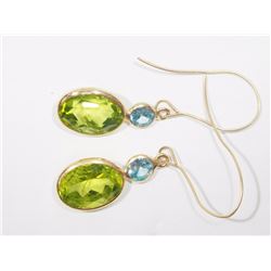#21-14K GOLD PERIDOT & BLUE TOPAZ EARRINGS