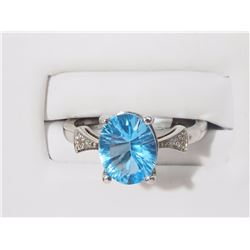 #27-14K GOLD BLUE TOPAZ(3.0CT) & DIAMOND RING
