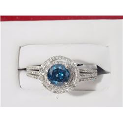 #29-14K GOLD BLUE DIAMOND(1.03CT) RING ACCENTED