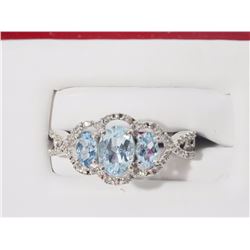 #30-10K GOLD AQUAMARINE & DIAMOND(0.10CT) RING