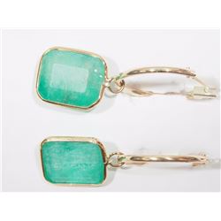 #37-10K & 14K GOLD EMERALD(7.80CT) HOOP EARRINGS