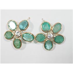 #45-14K GOLD EMERALD(6.20CT)& WHITE TOPAZ EARRINGS