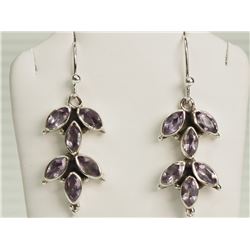 #24-STERLING SILVER AMETHYST DROP EARRINGS