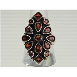 #26-STERLING SILVER LARGE GARNET RING