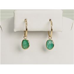 #28-14K YELLOW GOLD EMERALD (2.6CT) HOOP EARRINGS