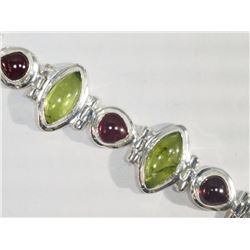 #35-STERLING SILVER PERIDOT AND GARNET BRACELET