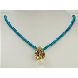 #38-STERLING SILVER QUARTZ AND TURQUOISE NECKLACE