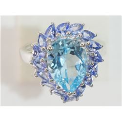 #42-STERLING SILVER TANZANITE AND BLUE TOPAZ RING