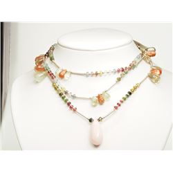 #48-STERLING SILVER TOURMALINE, SUNSTONE AND OPAL