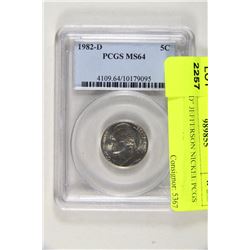 1982 "D" JEFFERSON NICKEL PCGS PR64