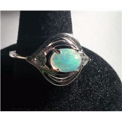 NATURAL FIRE OPAL & CRYSTAL RING  SIZE 8