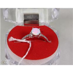 #14)FIRE OPAL 6MM & CZ  RING .925 SILVER SIZE 8.5