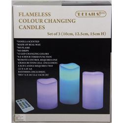 SET OF 3 FLAMELESS COLOUR CHANGING CANDLES