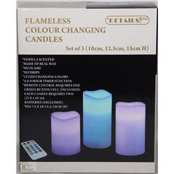 SET OF 3 FLAMELESS COLOUR CHANGING CANDLES