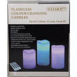 SET OF 3 FLAMELESS COLOUR CHANGING CANDLES