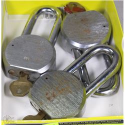 BOX OF 3  #930 SOLID STEEL MASTER LOCKS WITH KEYS