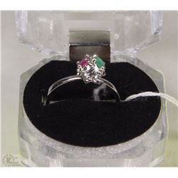 #39NATURAL RUBY+EMERALD+CZ .925 STERLING SILVER