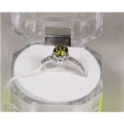 #43NATURAL PERIDOT+CZ .925 STERLING SILVER RING