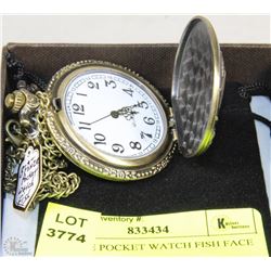 BRONZE POCKET WATCH FISH FACE