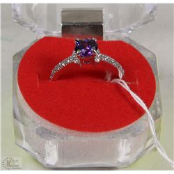 #41NATURAL AMERTHYST+CZ .925 STERLING SILVER RING