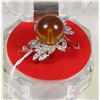 Image 1 : #44NATURAL 12MM AMBER+CZ .925 STERLING SILVER RING