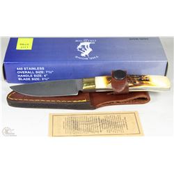 HANDMADE 7.5" BONE HANDLE KNIFE W/ SHEATH