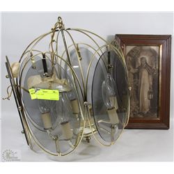 VINTAGE HANGING LAMP WITH JESUS PICTURE