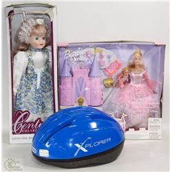 BOX W/ HAND CRAFTED PORCELAIN DOLL+BARBIE&KRISSY