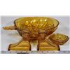 Image 1 : VINTAGE ESTATE AMBER FRUIT DISH , 2 CANDLE HOLDERS