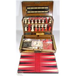 ANTIQUE VICTORIAN OAK GAMES IVORY COMPENDIUM