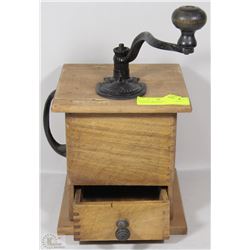 ANTIQUE WOOD AND CAST IRON COFFEE GRINDER