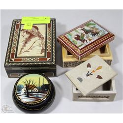 4 TRINKET BOXES INCLUDING 1 STONE