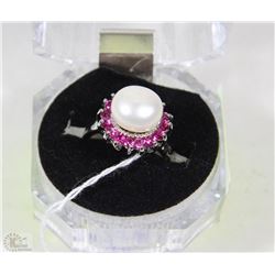 #47AKOYA PEARL+RUBY .925 STERLING SILVER RING