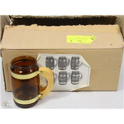 SET OF 6 VINTAGE GLASS BARREL MUGS MADE IN TAIWAN