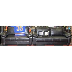 NEW BLACK LEATHERETTE WITH WHITE STICHES SOFA AND