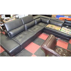 NEW LARGE BLACK LEATHERETTE LIFT BACK SECTIONAL