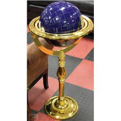 BRASS AND NATURAL STONE WORLD GLOBE 37" TALL
