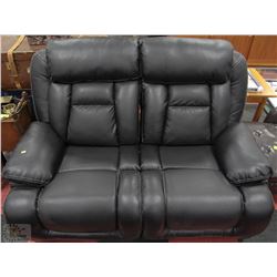 BLACK PERFORATED LEATHERETTE LOVESEAT