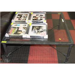 LARGE METAL AND GLASS SQUARE COFFEE TABLE