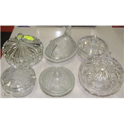 LOT OF 6 CLEAR GLASS CANDY DISHES INCLUDING