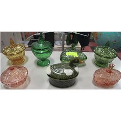 LOT OF 7 COLLECTIBLE COLOR CANDY DISHES INCLUDING