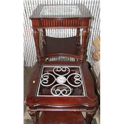 SET OF THREE WOOD & GLASS END TABLES