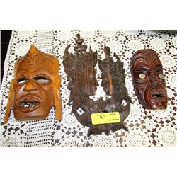 3PCS WOOD CARVED MASKS/FACES