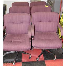 6 OFFICE CHAIRS ON CASTORS (PINK)