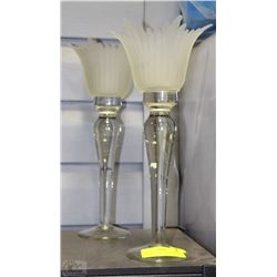 2 VINTAGE GLASS CANDLE HOLDERS