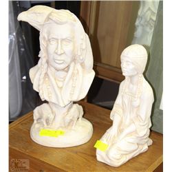 NATIVE CARVED POTTERY  INDIAN HEAD WITH BUFFALO